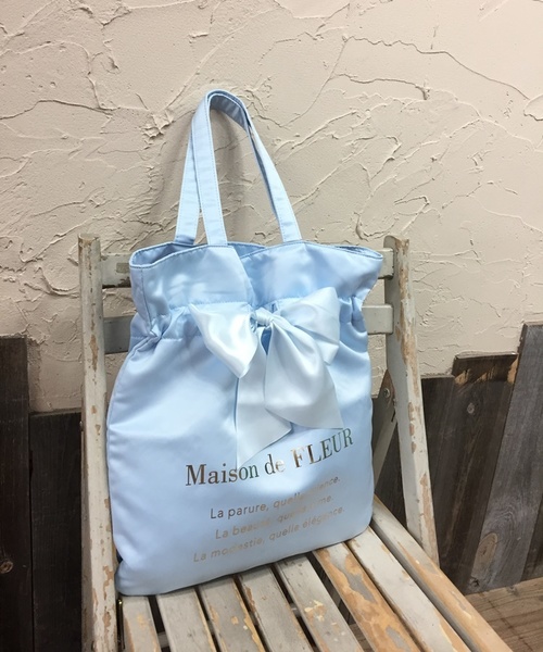 [淺藍包順豐]😍日本Maison de FLEUR 蝴蝶結 絲絹布 側孭袋 TOTEリボントートバッグ
