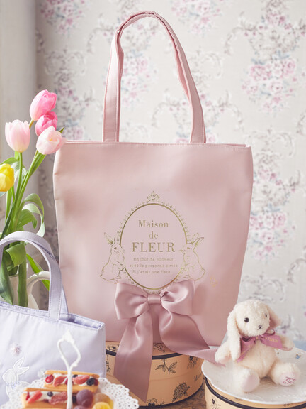 日本Maison de FLEUR 蝴蝶結 熨金字 側孭袋 TOTE ラビットリボントートバッグ
