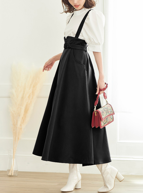 日本GRL 有插袋 附腰帶 外襯 束腰 半截裙 連身裙 ベルト付きハイ