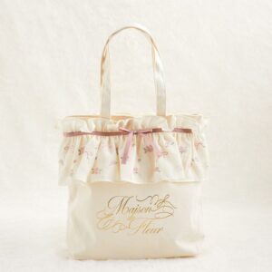 [擺到A4]日本Maison de FLEUR 碎花 刺繡 可愛 花邊 側孭袋 TOTEBAG ローズリボン刺繍キャンバストートバッグ