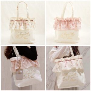 [擺到A4]日本Maison de FLEUR 碎花 刺繡 可愛 花邊 側孭袋 TOTEBAG ローズリボン刺繍キャンバストートバッグ