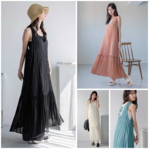 日本LOWRYS FARM 皺褶肌理 蝴蝶結 背心 長裙 連身裙 クリンクルリボンノースリーブワンピース 111731