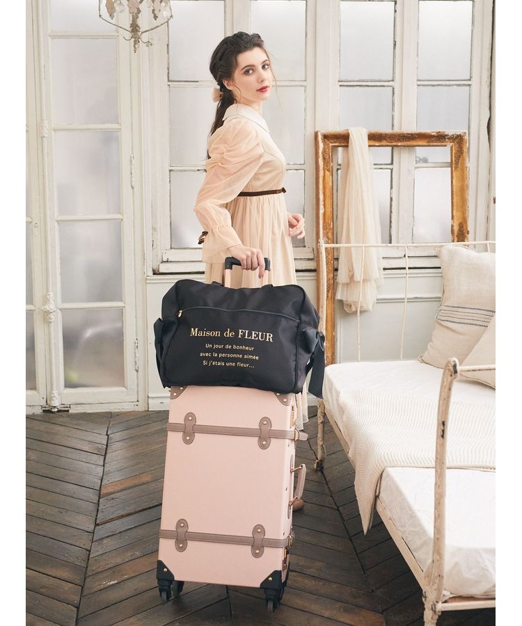 日本Maison de FLEUR 雙蝴蝶結 緞面 拉鏈旅行袋 サテンキャリーオンバッグ
