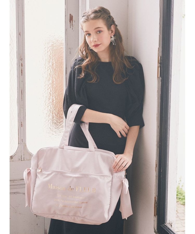 日本Maison de FLEUR 雙蝴蝶結 緞面 拉鏈旅行袋 サテンキャリーオンバッグ