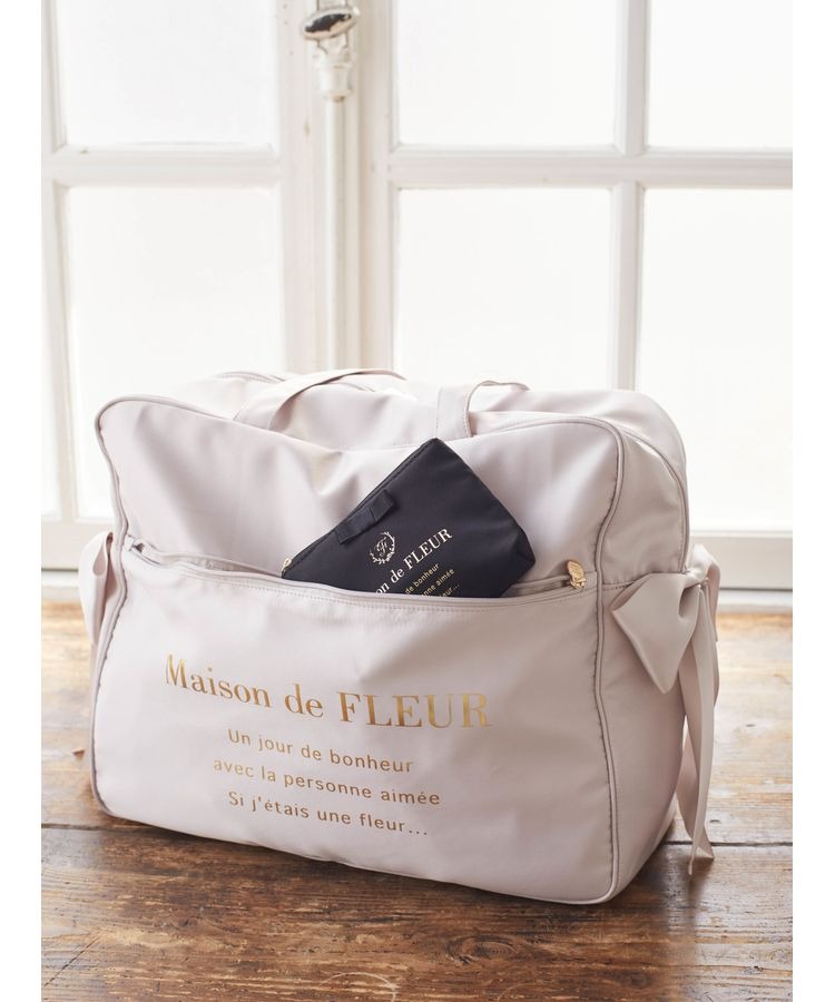 日本Maison de FLEUR 雙蝴蝶結 緞面 拉鏈旅行袋 サテンキャリーオンバッグ