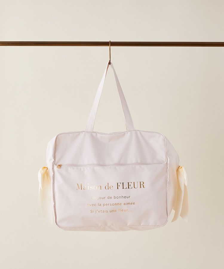 日本Maison de FLEUR 雙蝴蝶結 緞面 拉鏈旅行袋 サテンキャリーオンバッグ