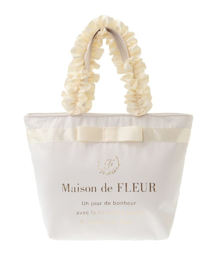 日本Maison de FLEUR 花邊手柄 絹布小手袋ブランドロゴフリルハンドルトートSバッグ