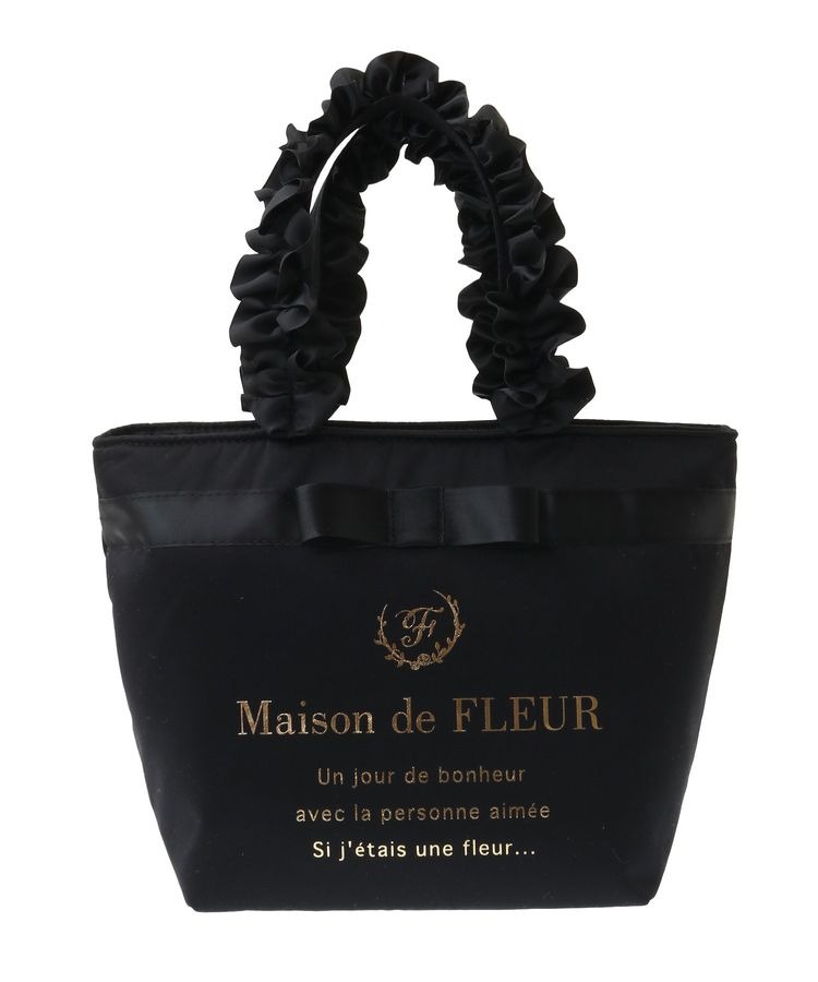 日本Maison de FLEUR 花邊手柄 絹布小手袋ブランドロゴフリルハンドルトートSバッグ