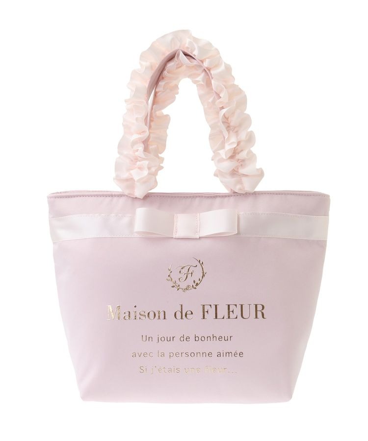 日本Maison de FLEUR 花邊手柄 絹布小手袋ブランドロゴフリルハンドルトートSバッグ