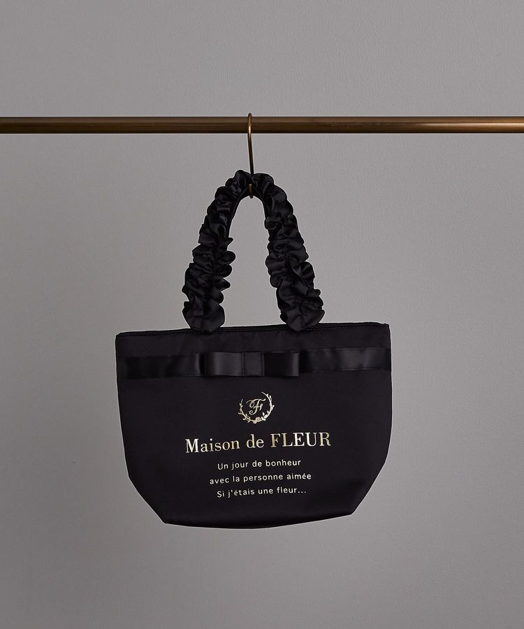 日本Maison de FLEUR 花邊手柄 絹布小手袋ブランドロゴフリルハンドルトートSバッグ