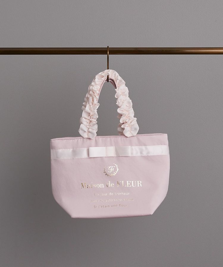 日本Maison de FLEUR 花邊手柄 絹布小手袋ブランドロゴフリルハンドルトートSバッグ