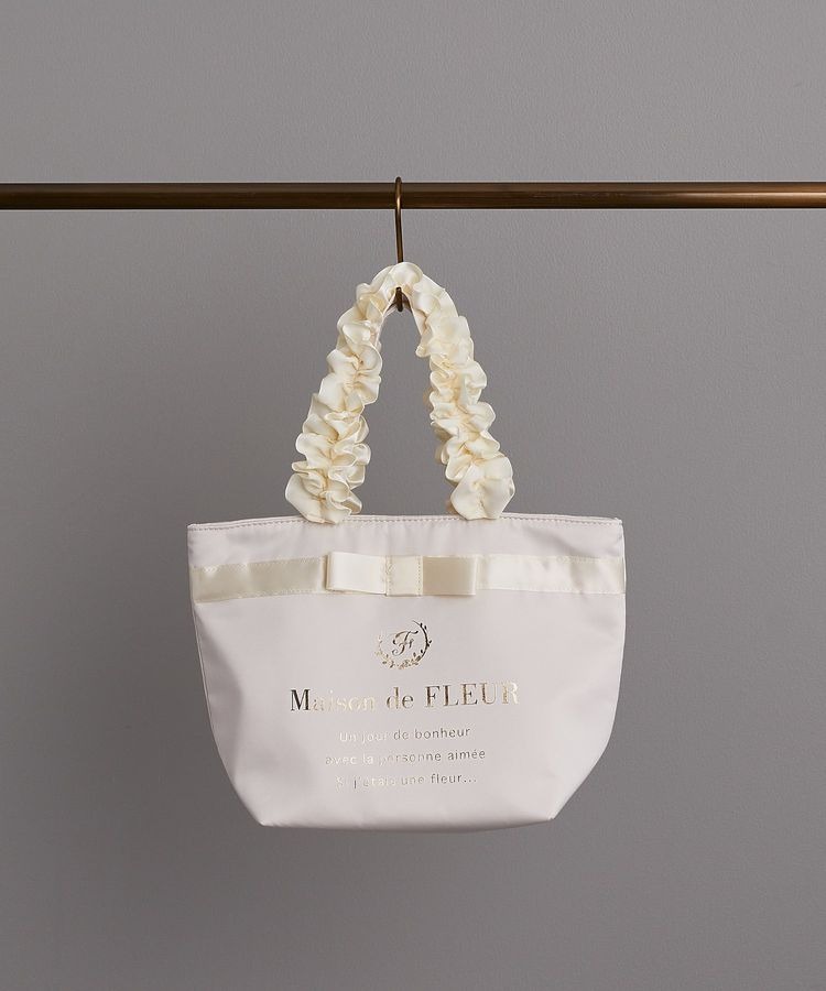 日本Maison de FLEUR 花邊手柄 絹布小手袋ブランドロゴフリルハンドルトートSバッグ