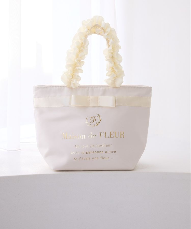 日本Maison de FLEUR 花邊手柄 絹布小手袋ブランドロゴフリルハンドルトートSバッグ