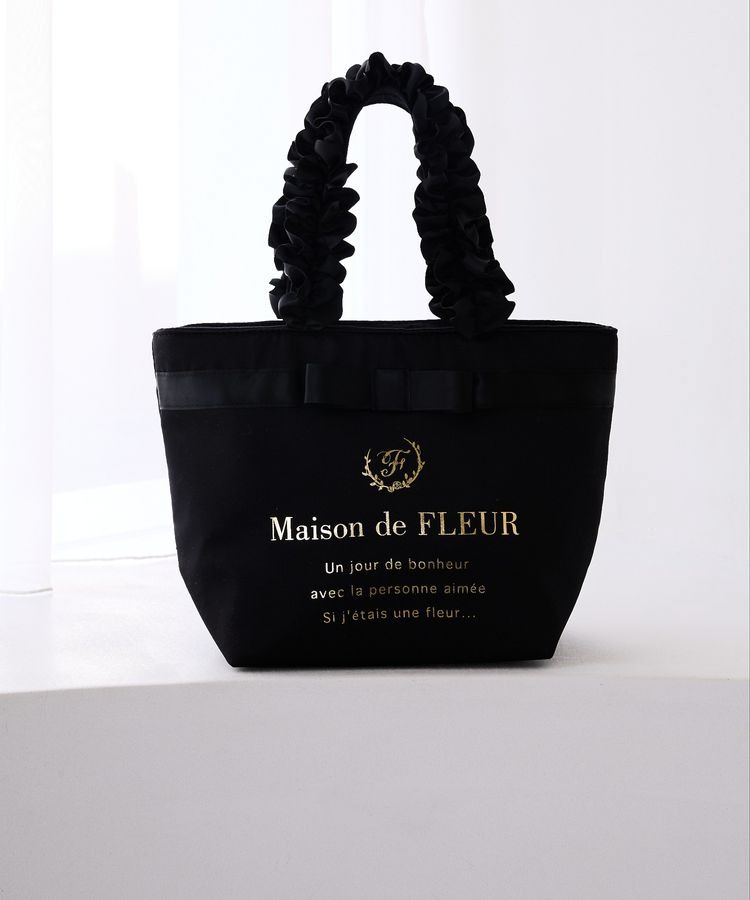 日本Maison de FLEUR 花邊手柄 絹布小手袋ブランドロゴフリルハンドルトートSバッグ
