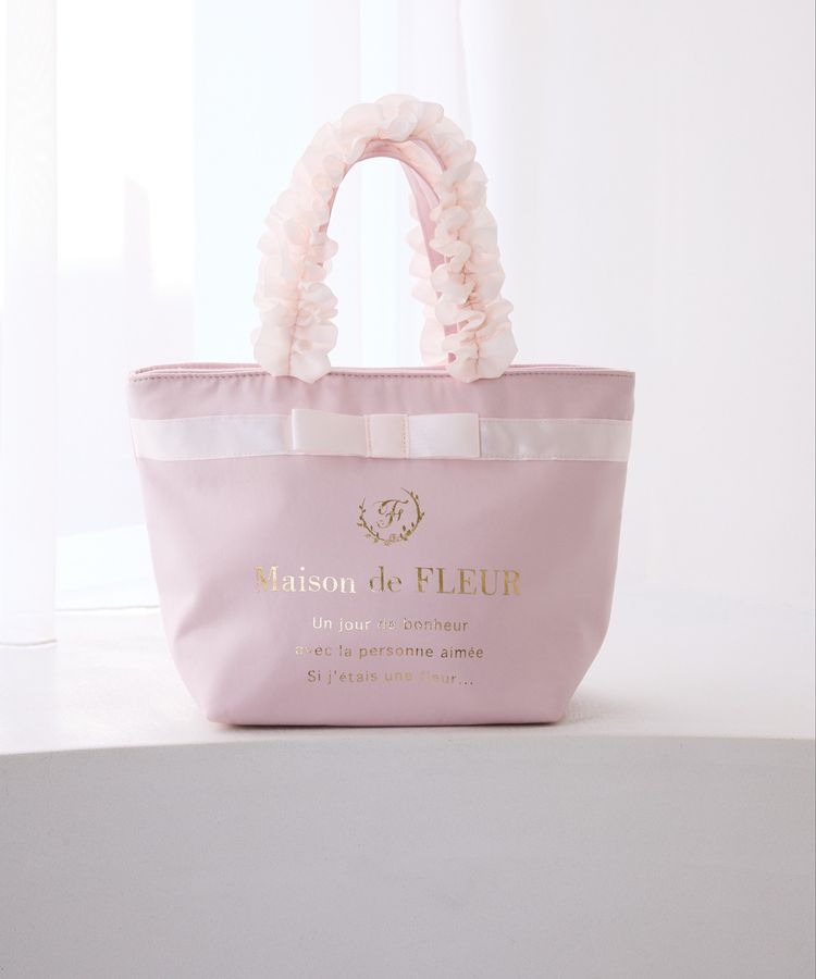 日本Maison de FLEUR 花邊手柄 絹布小手袋ブランドロゴフリルハンドルトートSバッグ
