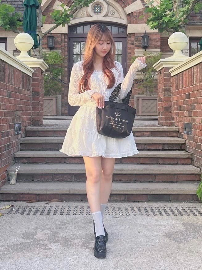 日本Maison de FLEUR 花邊手柄 絹布小手袋ブランドロゴフリルハンドルトートSバッグ
