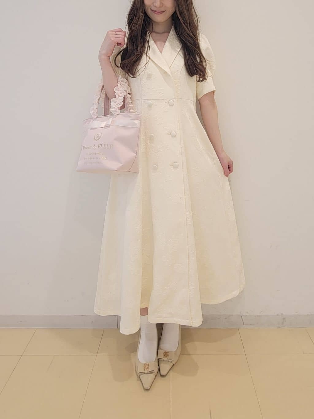 日本Maison de FLEUR 花邊手柄 絹布小手袋ブランドロゴフリルハンドルトートSバッグ