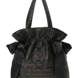[可放A4]日本Maison de FLEUR 菱格紋雙蝴蝶結托特包 キルティングダブルリボントートバッグ
