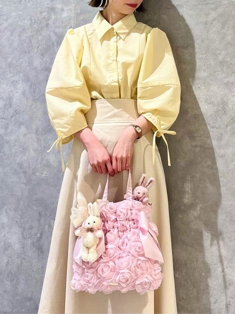 日本Maison de FLEUR 雙蝴蝶結 緞面 拉鏈旅行袋 サテンキャリーオンバッグ