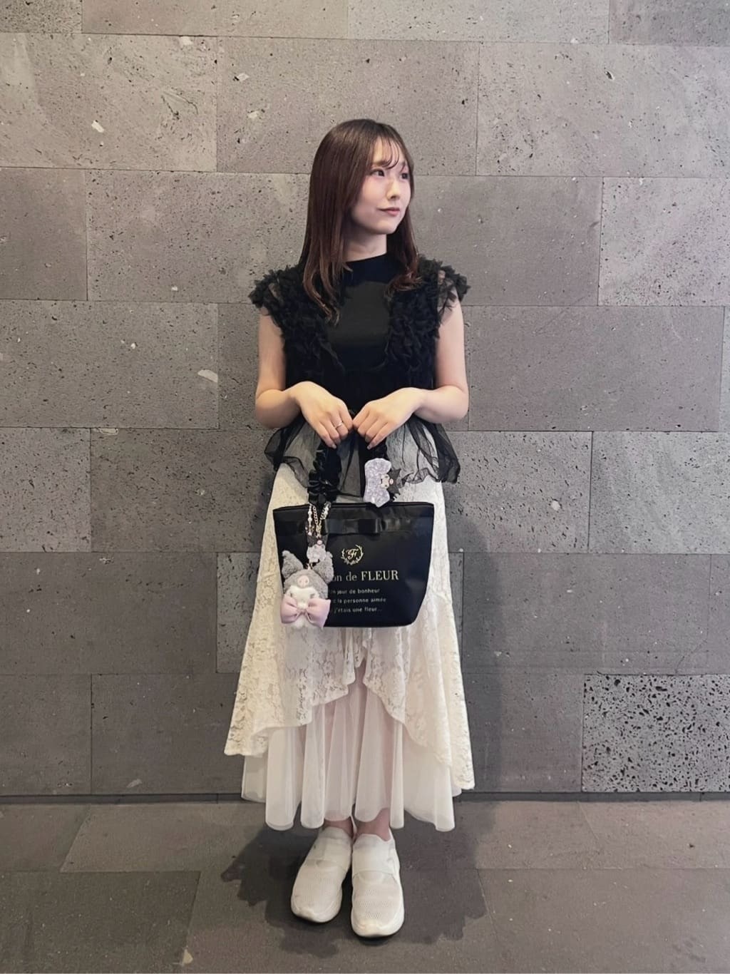 日本Maison de FLEUR 花邊手柄 絹布小手袋ブランドロゴフリルハンドルトートSバッグ