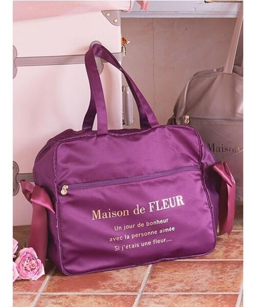 日本Maison de FLEUR 雙蝴蝶結 緞面 拉鏈旅行袋 サテンキャリーオンバッグ