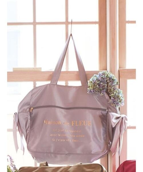 日本Maison de FLEUR 雙蝴蝶結 緞面 拉鏈旅行袋 サテンキャリーオンバッグ