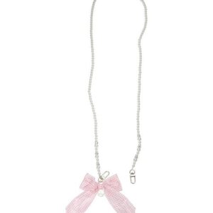 日本Maison de FLEUR 格仔緞帶水晶珍珠鏈 チェックリボンラインストーンパールチェーン