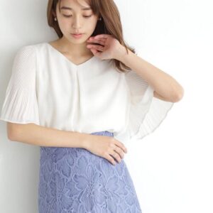 日本NATURAL BEAUTY BASIC 荷葉袖楊柳條紋上衣 ◇フレアスリーブ楊柳ブラウス