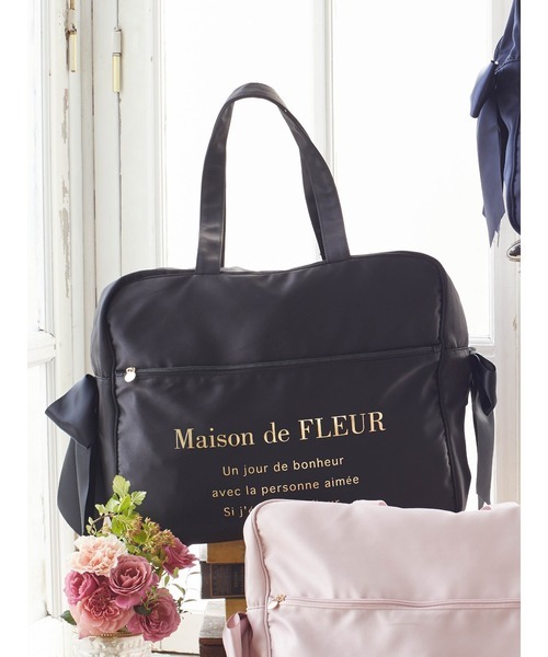 日本Maison de FLEUR 雙蝴蝶結 緞面 拉鏈旅行袋 サテンキャリーオンバッグ