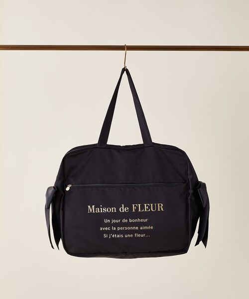 日本Maison de FLEUR 雙蝴蝶結 緞面 拉鏈旅行袋 サテンキャリーオンバッグ