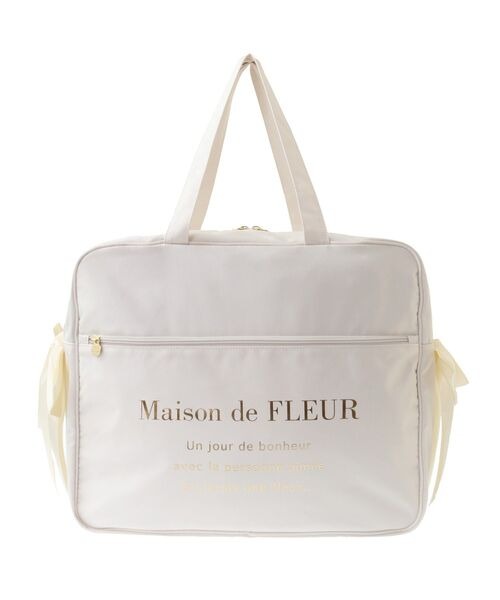 日本Maison de FLEUR 雙蝴蝶結 緞面 拉鏈旅行袋 サテンキャリーオンバッグ