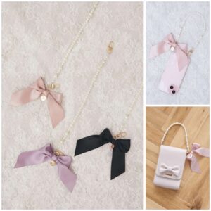 日本Maison de FLEUR 電話/小手袋 珍珠蝴蝶結圈手帶 ラインストーンパールストラップ