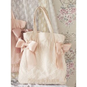 [一件包郵][可放A4]日本Maison de FLEUR 蕾絲 雙蝴蝶結 側孭袋 レースダブルリボンギャザートートバッグ