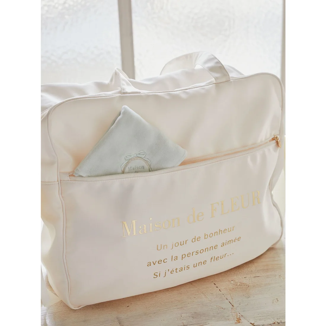 日本Maison de FLEUR 雙蝴蝶結 緞面 拉鏈旅行袋 サテンキャリーオンバッグ