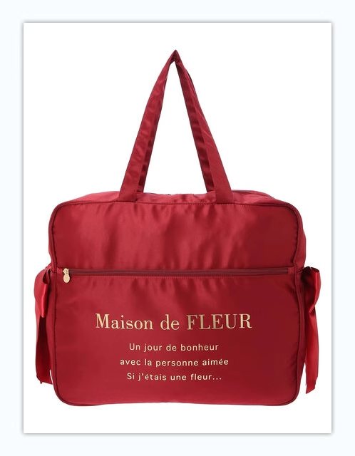 日本Maison de FLEUR 雙蝴蝶結 緞面 拉鏈旅行袋 サテンキャリーオンバッグ