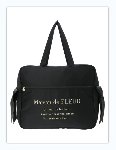日本Maison de FLEUR 雙蝴蝶結 緞面 拉鏈旅行袋 サテンキャリーオンバッグ