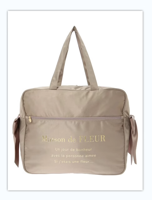 日本Maison de FLEUR 雙蝴蝶結 緞面 拉鏈旅行袋 サテンキャリーオンバッグ