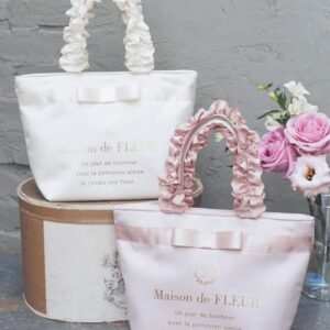 日本Maison de FLEUR 花邊手柄 絹布小手袋ブランドロゴフリルハンドルトートSバッグ