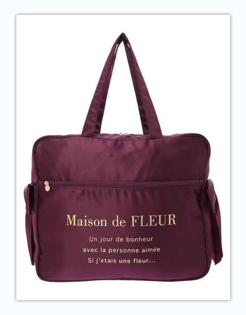 日本Maison de FLEUR 雙蝴蝶結 緞面 拉鏈旅行袋 サテンキャリーオンバッグ