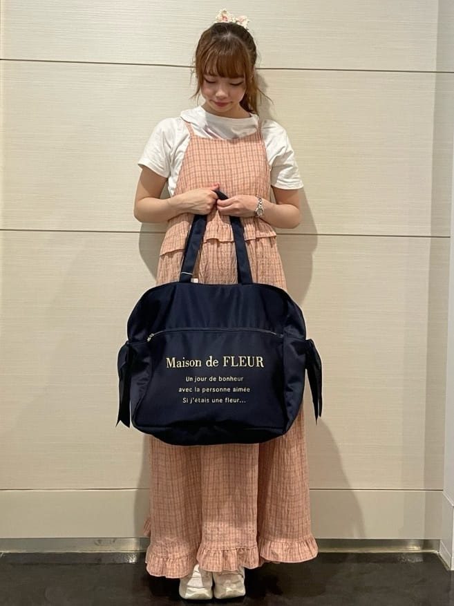 日本Maison de FLEUR 雙蝴蝶結 緞面 拉鏈旅行袋 サテンキャリーオンバッグ