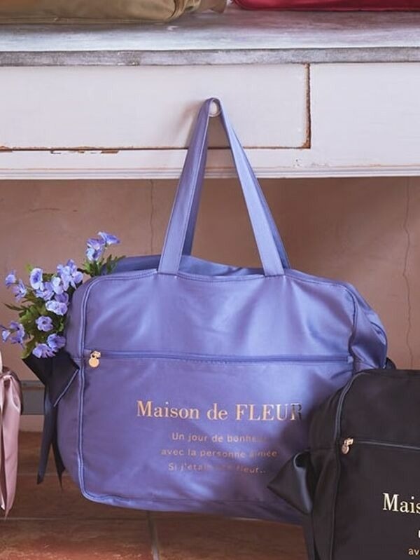 日本Maison de FLEUR 雙蝴蝶結 緞面 拉鏈旅行袋 サテンキャリーオンバッグ