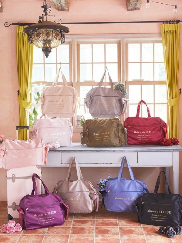 日本Maison de FLEUR 雙蝴蝶結 緞面 拉鏈旅行袋 サテンキャリーオンバッグ