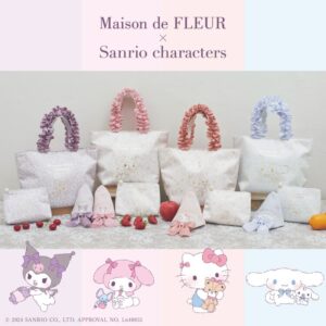 日本Maison de Fleur x Sanrio 金箔荷葉邊小手袋フリルハンドルトートバッグ 玉桂狗Cinnamoroll Kuromi My Melody Hello Kitty ポーチ