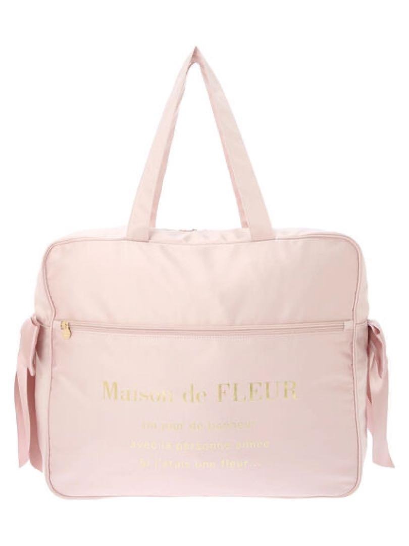 日本Maison de FLEUR 雙蝴蝶結 緞面 拉鏈旅行袋 サテンキャリーオンバッグ
