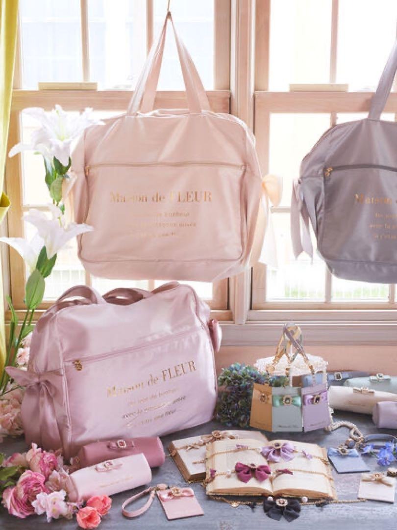 日本Maison de FLEUR 雙蝴蝶結 緞面 拉鏈旅行袋 サテンキャリーオンバッグ