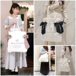 [可放A4]Maison de FLEUR 週年奶白色特別版 TOTEBAG ダブルリボントートバッグ