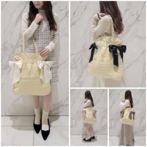 [可放A4]Maison de FLEUR 週年淺黃色特別版 TOTEBAG ダブルリボントートバッグ