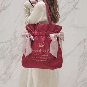 [可放A4]Maison de FLEUR 週年酒紅色特別版 TOTEBAG ダブルリボントートバッグ