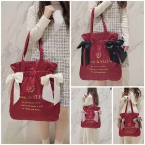 [可放A4]Maison de FLEUR 週年酒紅色特別版 TOTEBAG ダブルリボントートバッグ