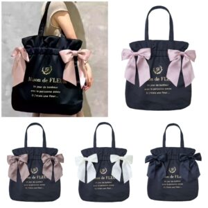 [可放A4]Maison de FLEUR 週年黑色特別版 TOTEBAG Blackダブルリボントートバッグ
